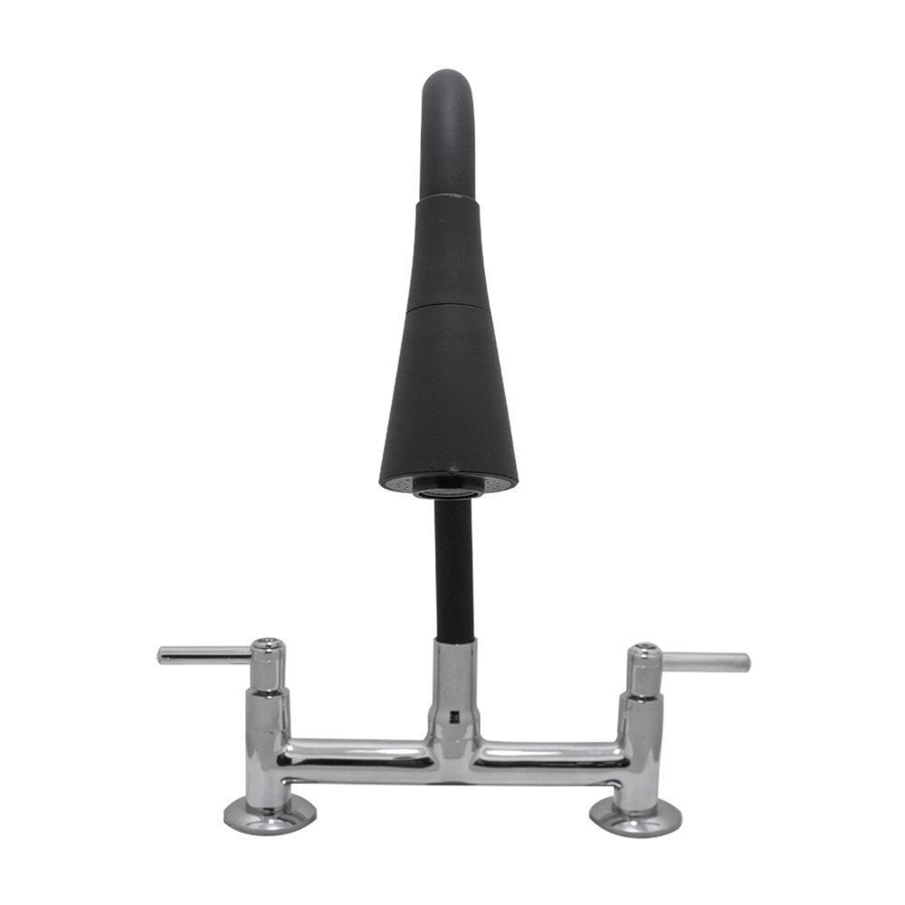 Torneira Misturador Cozinha Tubo Conic Flexível Preto Duplo 2 Jato Mesa - 6