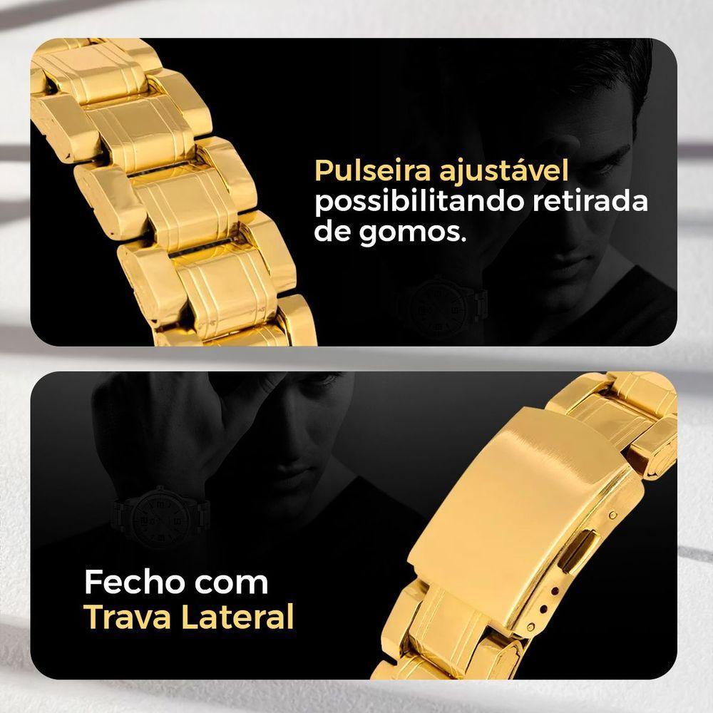 Relogio Masculino Aço Inox Prata + Cordao + Pulseira Mostrador Preto Inoxidável Qualidade Premium - 8