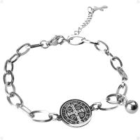 São Bento Pingente + Pulseira Masculina Prata Aço Inoxidável Social Medalha Religiosa Oração Casual - 1