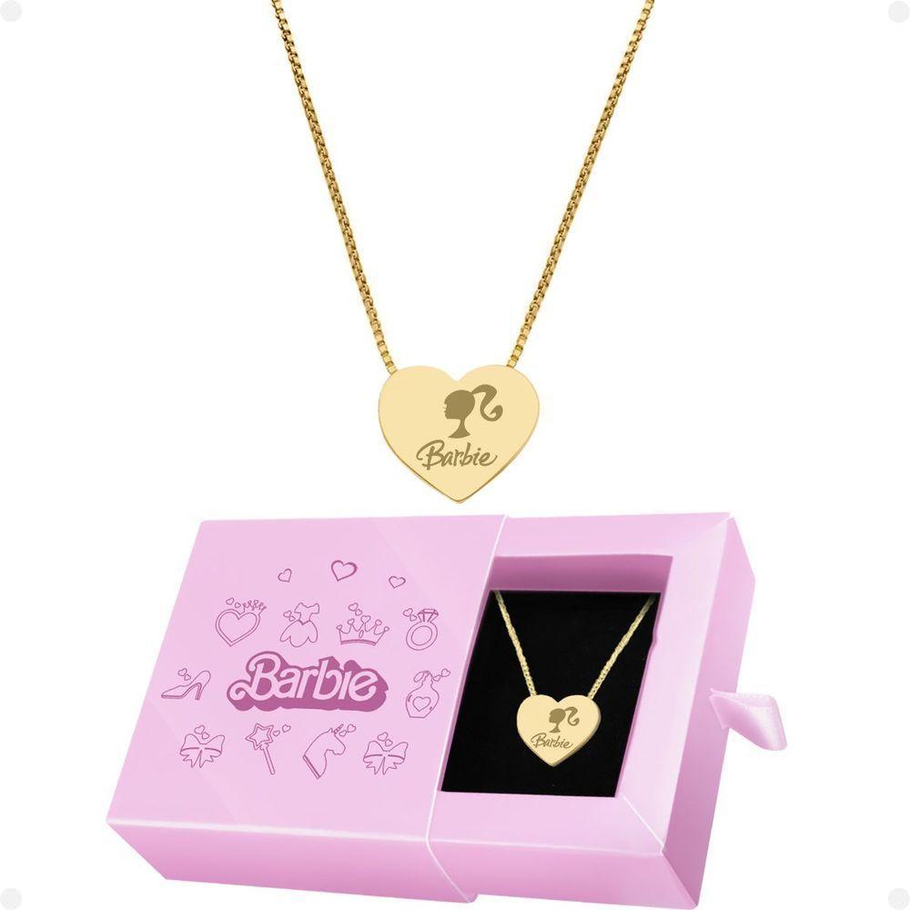 Pingente Coração Barbie + Caixa + Colar Feminino Dourado Aço - 1