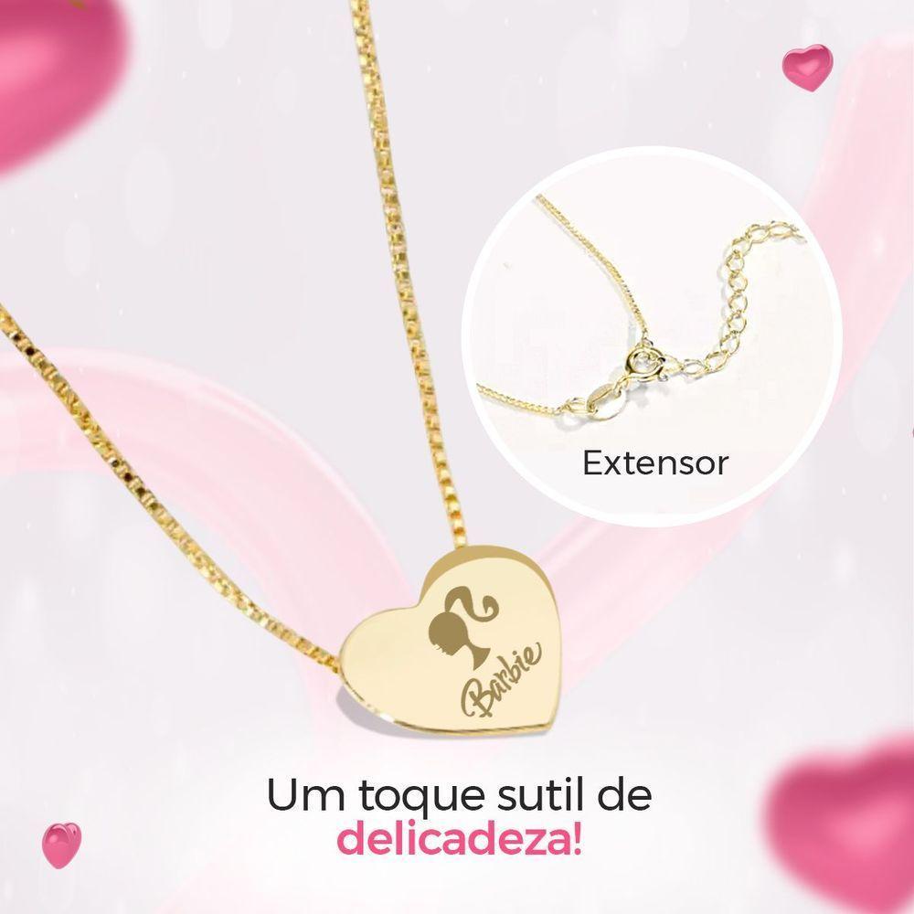 Pingente Coração Barbie + Caixa + Colar Feminino Dourado Aço - 4
