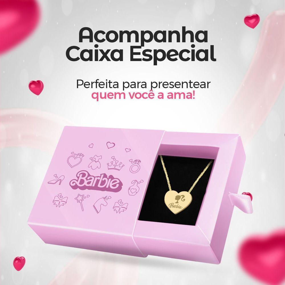 Pingente Coração Barbie + Caixa + Colar Feminino Dourado Aço - 5
