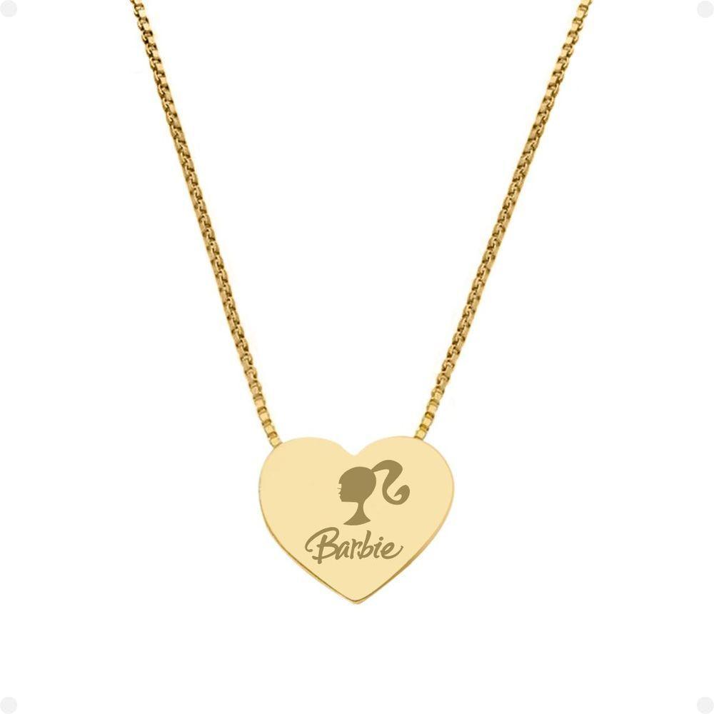Pingente Coração Barbie + Caixa + Colar Feminino Dourado Aço - 6