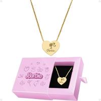 Pingente Coração Barbie + Caixa + Colar Feminino Dourado Aço - 1