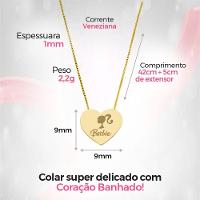 Pingente Coração Barbie + Caixa + Colar Feminino Dourado Aço - 3