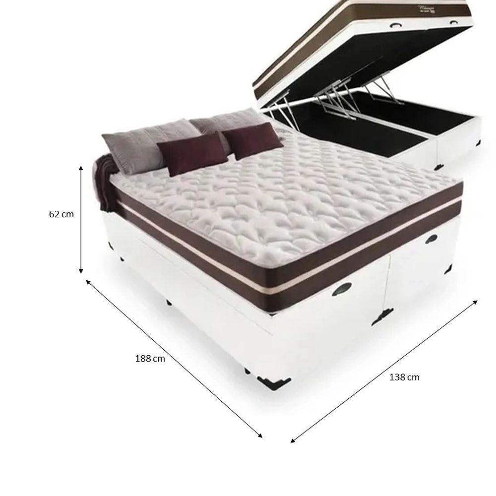 Cama Box Baú Casal 138 Bipartido Tecido Sintético Branco Com Colchão Little Angel - Bello Box - Mola Superlastic 62x138x188cm - 2