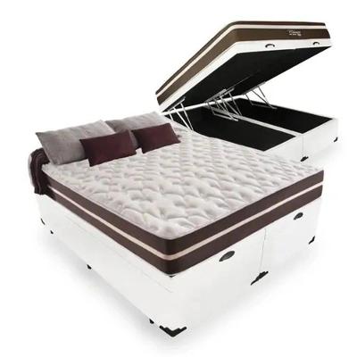 Cama Box Baú Casal 138 Bipartido Tecido Sintético Branco Com Colchão Little Angel - Bello Box - Mola Superlastic 62x138x188cm