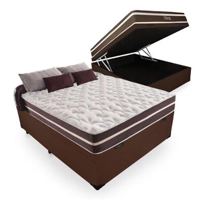 Cama Box Baú Casal 138 Tecido Sintético Marrom Com Colchão Little Angel - Bello Box - Mola Superlastic 62x138x188cm