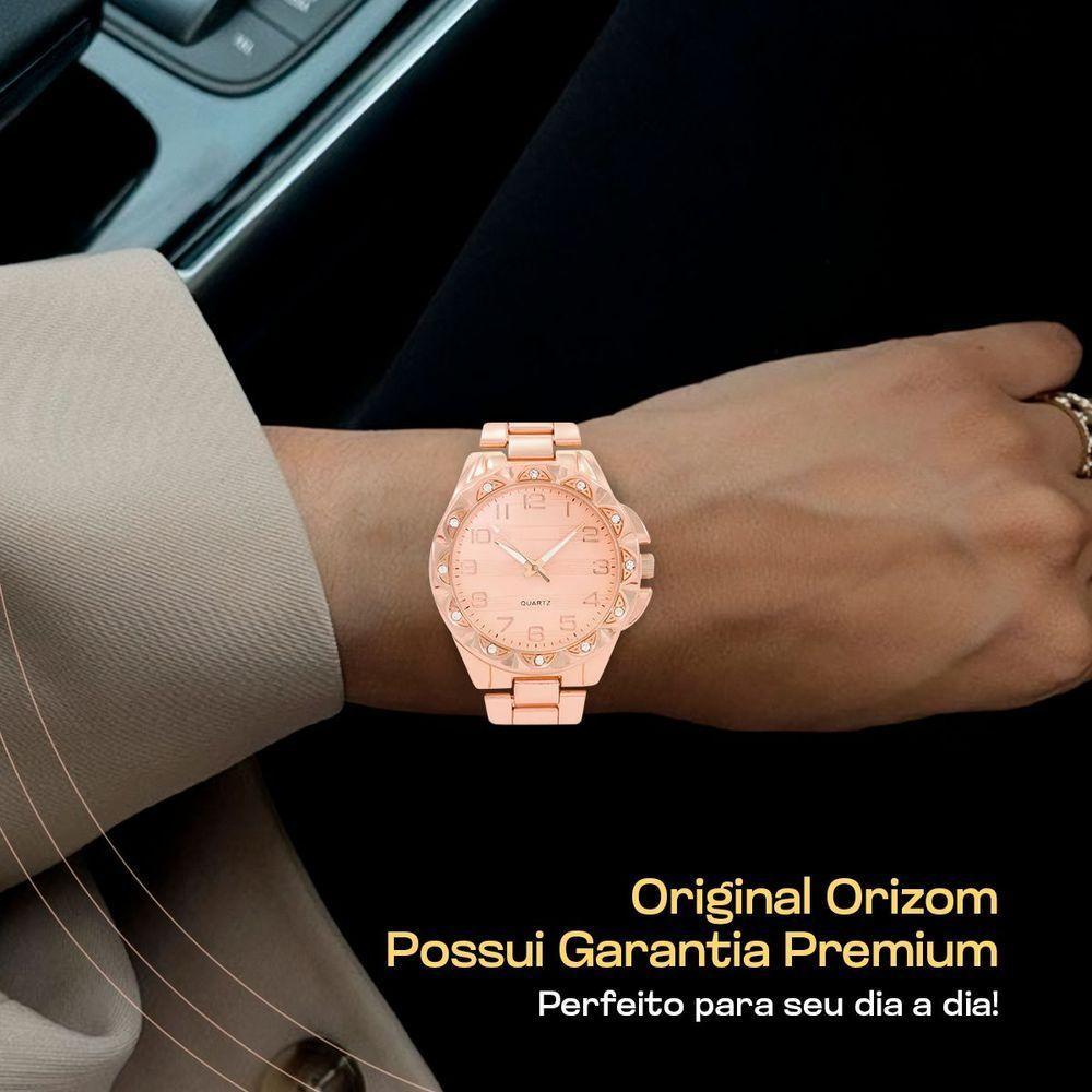 Relogio Aço Inox Feminino Rose + Colar Brinco Strass + Caixa Qualidade Premium Casual Banhado Social - 4