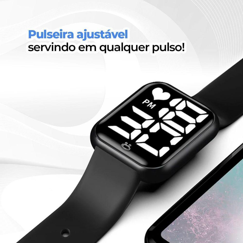 Relogio Digital Infantil + Caixa + Oculos Sol Uv Proteção Resistente Haste Madeira Preto Presente - 3