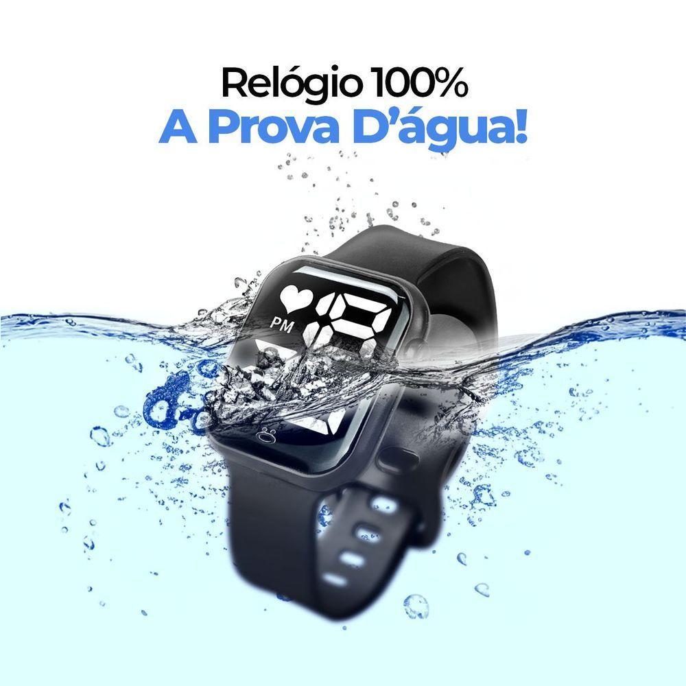 Relogio Digital Infantil + Caixa + Oculos Sol Uv Proteção Resistente Haste Madeira Preto Presente - 6