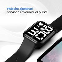 Relogio Digital Infantil + Caixa + Oculos Sol Uv Proteção Resistente Haste Madeira Preto Presente - 3