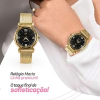 Relogio Feminino Aço Inox Banhado + Pulseira Silicone Marrom Moda Social Ajustavel Presente Casual - 2