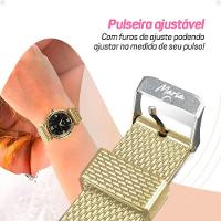 Relogio Feminino Aço Inox Banhado + Pulseira Silicone Marrom Moda Social Ajustavel Presente Casual - 7