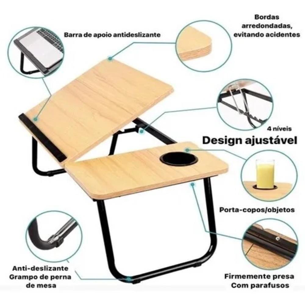 Suporte Para Notebook Mesa Em Madeira Cama Ajustavel Multifuncional Sofa Apoio Home Office Dobravel Rosa - 4