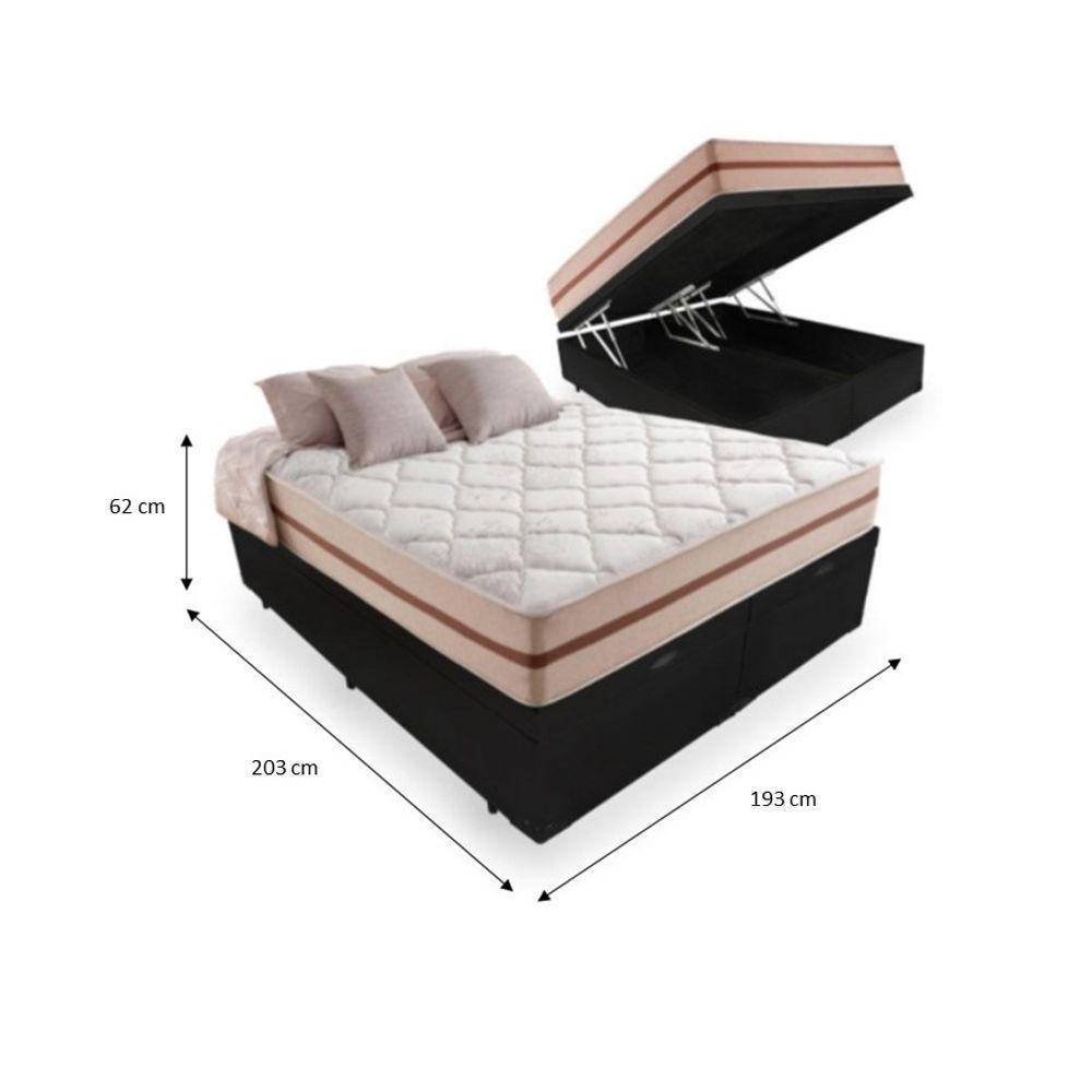 Cama Box Baú King Tecido Sintético Preto Com Colchão Pillow Angel - Bello Box - Molas Ensacadas - 2