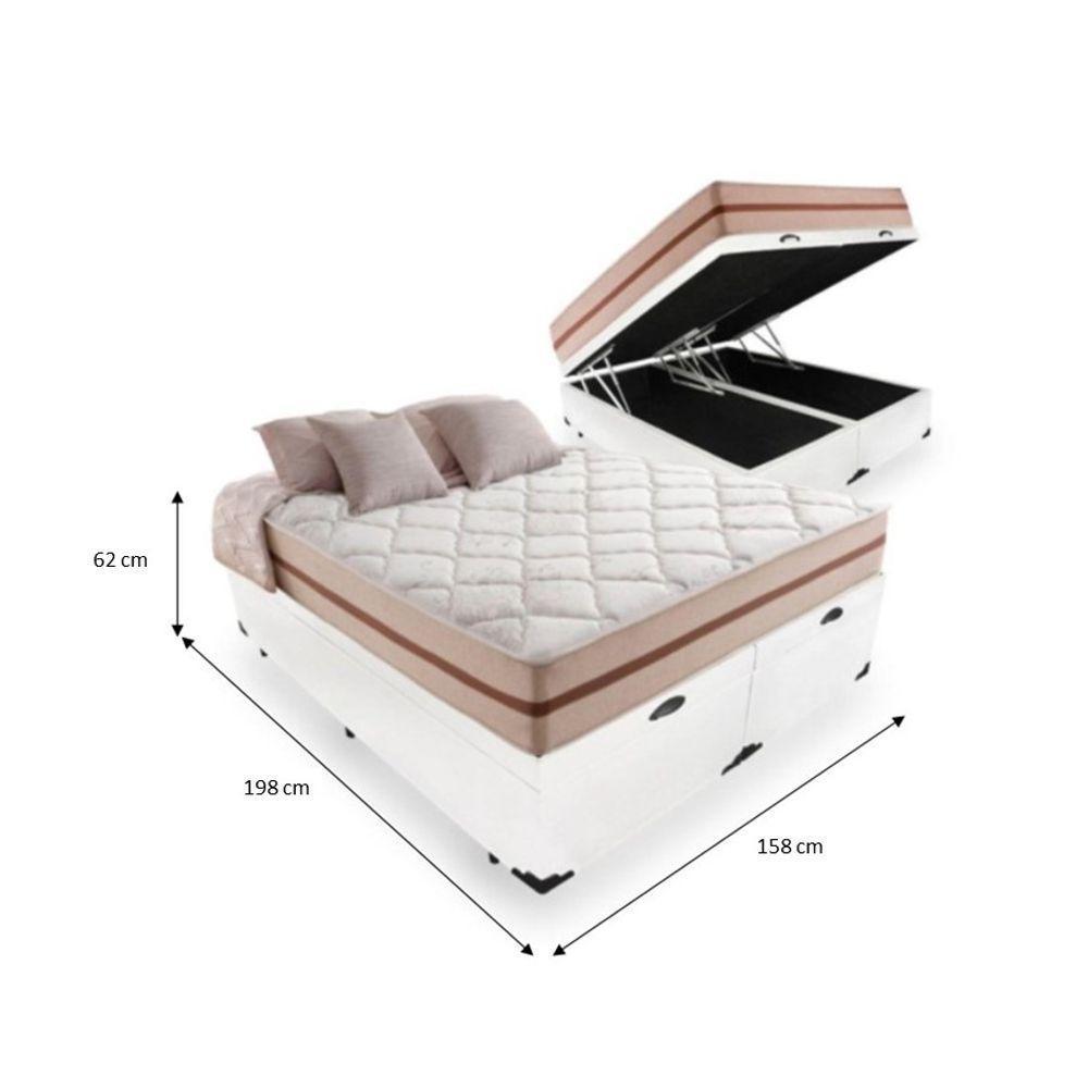 Cama Box Baú Queen Tecido Sintético Branco Com Colchão Pillow Angel - Bello Box - Molas Ensacadas 62x158x198 - 2
