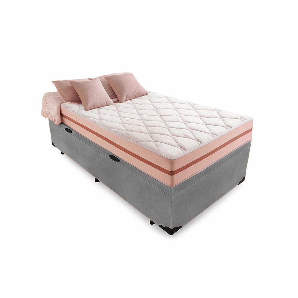 Cama Box Baú Solteiro 88 Suede Cinza Com Colchão Pillow Angel Molas Ensacadas 63x88x188 - 1