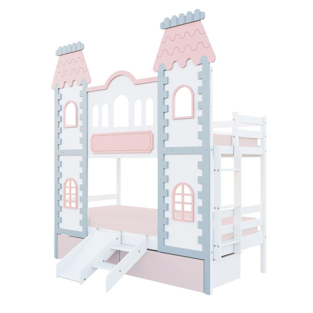 Beliche Castelo Encantado 02 Gavetas Rosa Kit Escada/escorregador - Madeira Maciça Branco/cinza/rosa Housin - 4