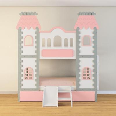 Beliche Castelo Encantado 02 Gavetas Rosa Kit Escada/escorregador - Madeira Maciça Branco/cinza/rosa Housin