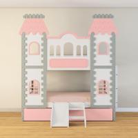 Beliche Castelo Encantado 02 Gavetas Rosa Kit Escada/escorregador - Madeira Maciça Branco/cinza/rosa Housin - 1