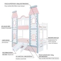 Beliche Castelo Encantado 02 Gavetas Rosa Kit Escada/escorregador - Madeira Maciça Branco/cinza/rosa Housin - 6