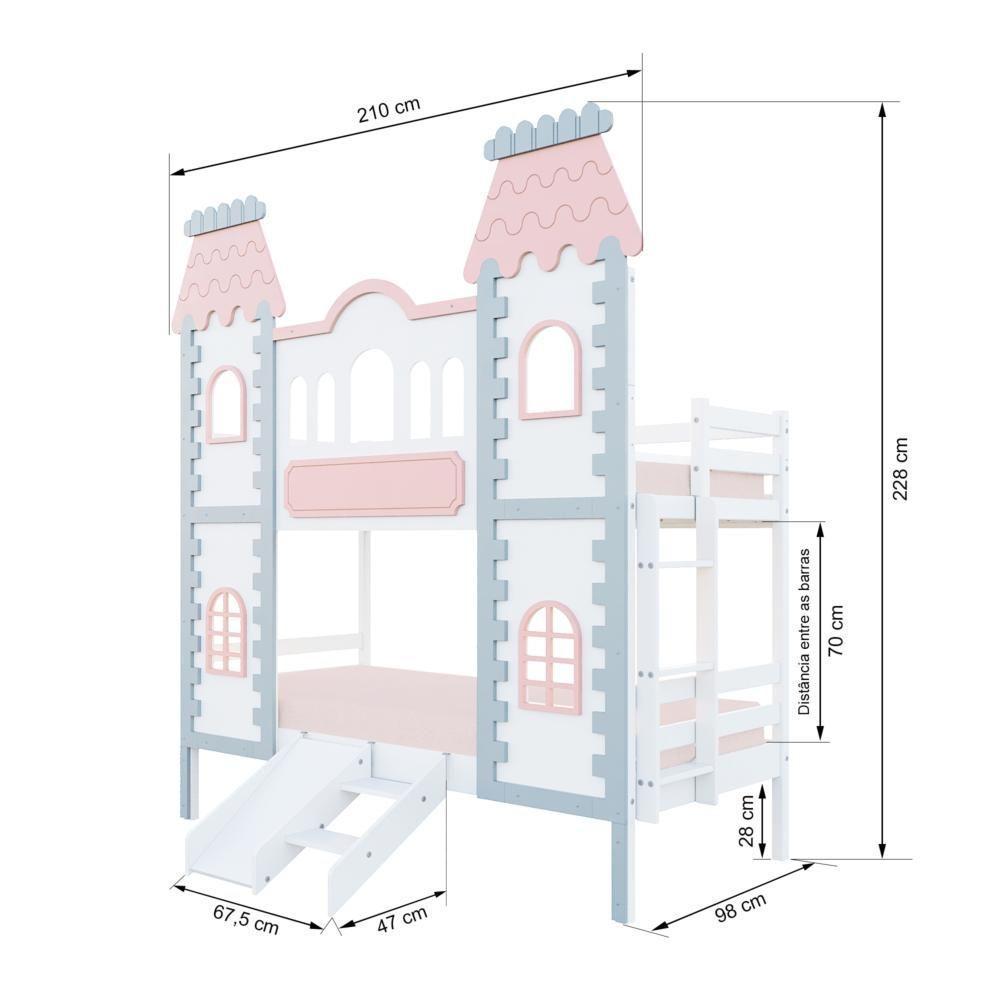 Beliche Castelo Encantado Com Kit Escada/escorregador - Madeira Maciça Branco/cinza/rosa Housin - 5