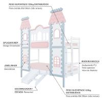 Beliche Castelo Encantado Com Kit Escada/escorregador - Madeira Maciça Branco/cinza/rosa Housin