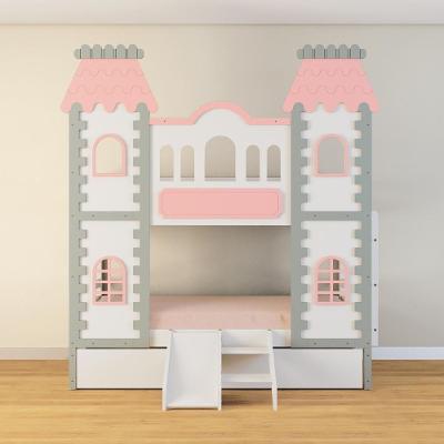 Beliche Castelo Encantado 02 Gavetas Kit Escada/escorregador - Madeira Maciça Branco/cinza/rosa Housin