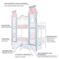 Beliche Castelo Encantado 02 Gavetas Kit Escada/escorregador - Madeira Maciça Branco/cinza/rosa Housin - 6