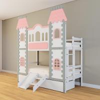 Beliche Castelo Encantado 02 Gavetas Kit Escada/escorregador - Madeira Maciça Branco/cinza/rosa Housin - 7