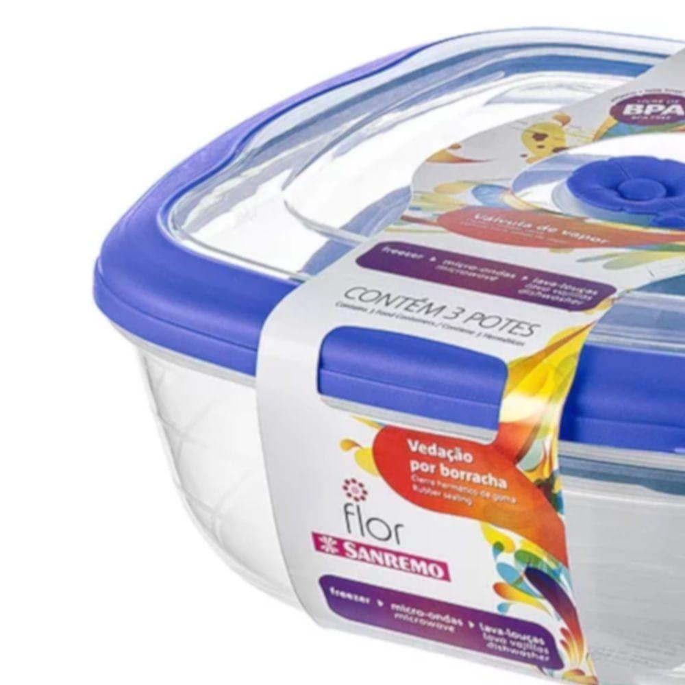 Conjunto De 3 Potes Plásticos Quadrados Azul - 712-5c - Sanremo - 2