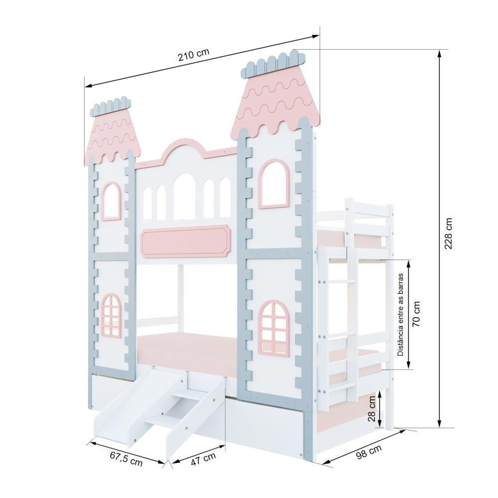 Treliche Castelo Encantado Com Kit Escada/escorregador - Madeira Maciça Branco/cinza/rosa Housin - 4