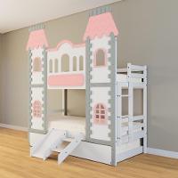 Treliche Castelo Encantado Com Kit Escada/escorregador - Madeira Maciça Branco/cinza/rosa Housin - 2