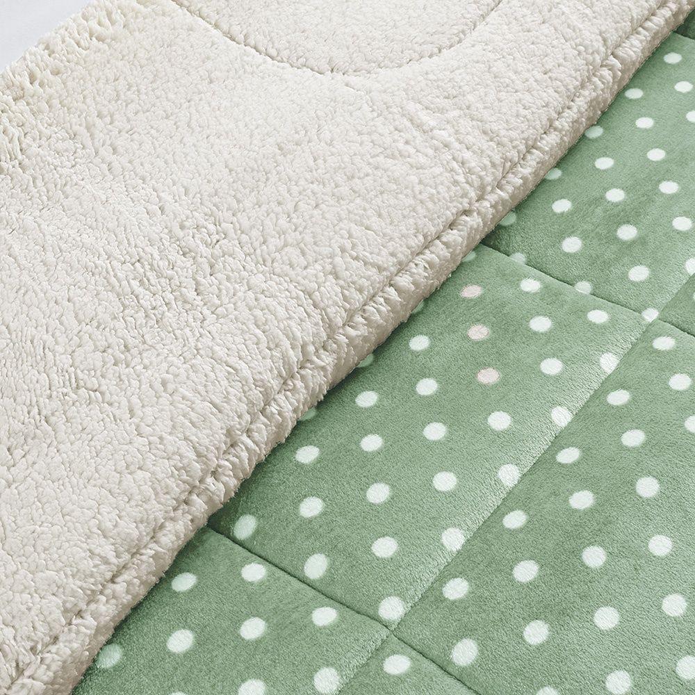 Coberdrom Estampado Sherpa E Flannel Petit Poá Solteiro 01 Peça Manta Alta 150g - Salvia - 3