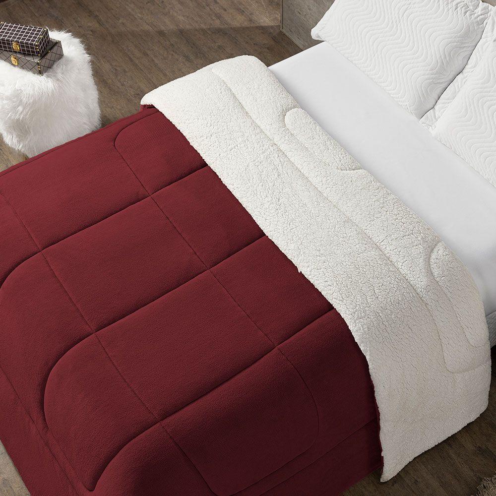 Coberdrom Cobertor Solteiro 1 Peça Maya Manta Soft E Sherpa De Carneiro 100% Poliéster - Vermelho - 1