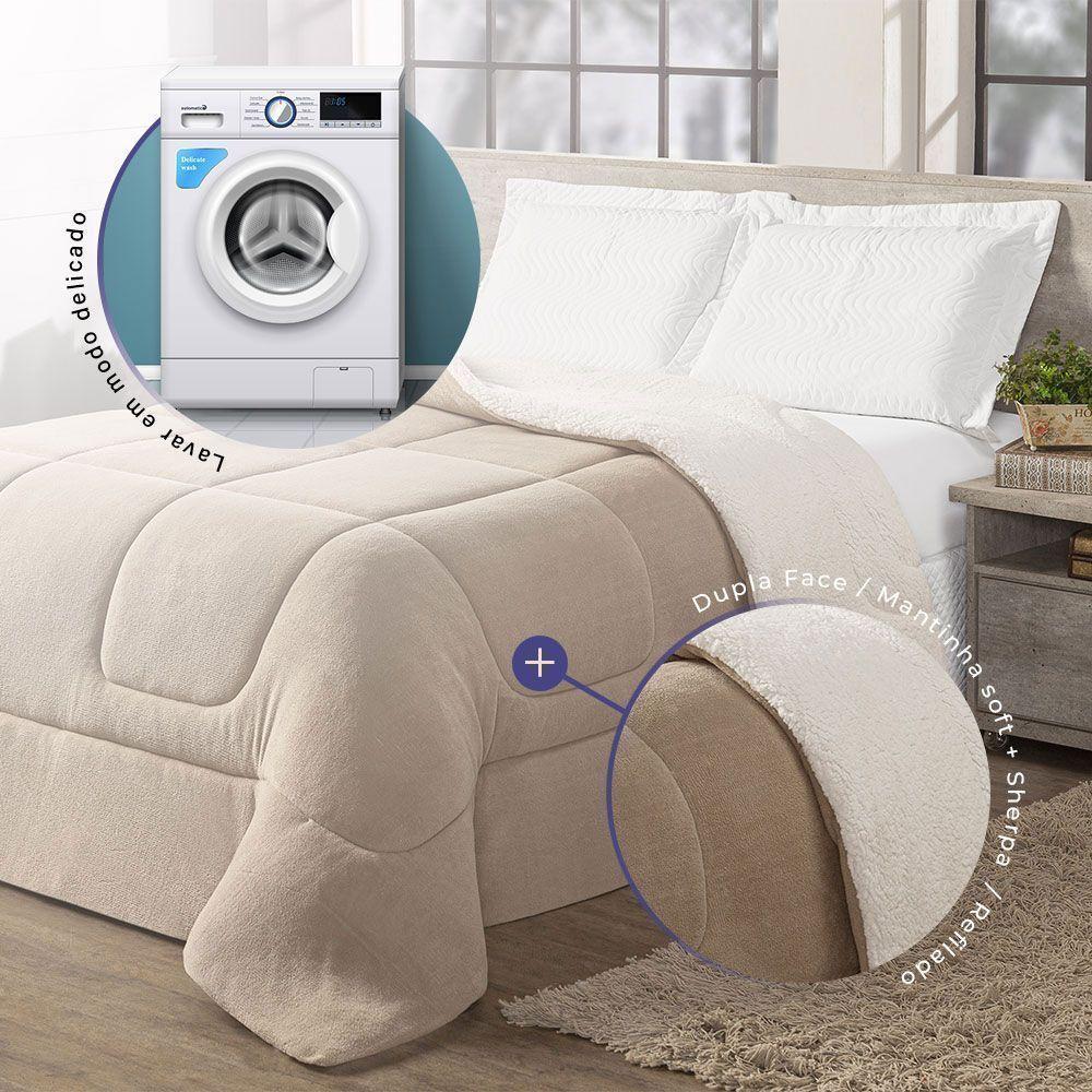 Coberdrom Cobertor Queen 1 Peça Maya Manta Soft E Sherpa De Carneiro 100% Poliéster - Bege - 2