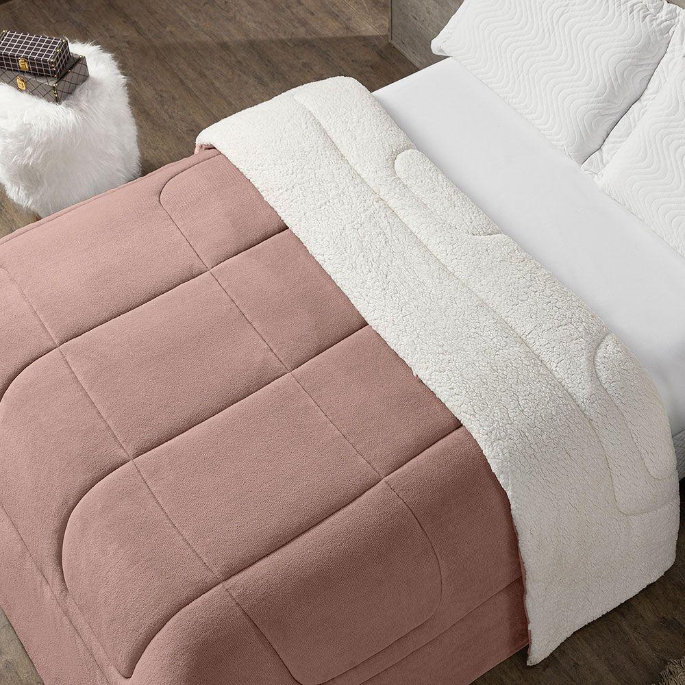 Coberdrom Cobertor Queen 1 Peça Maya Manta Soft E Sherpa De Carneiro 100% Poliéster - Rosê - 2