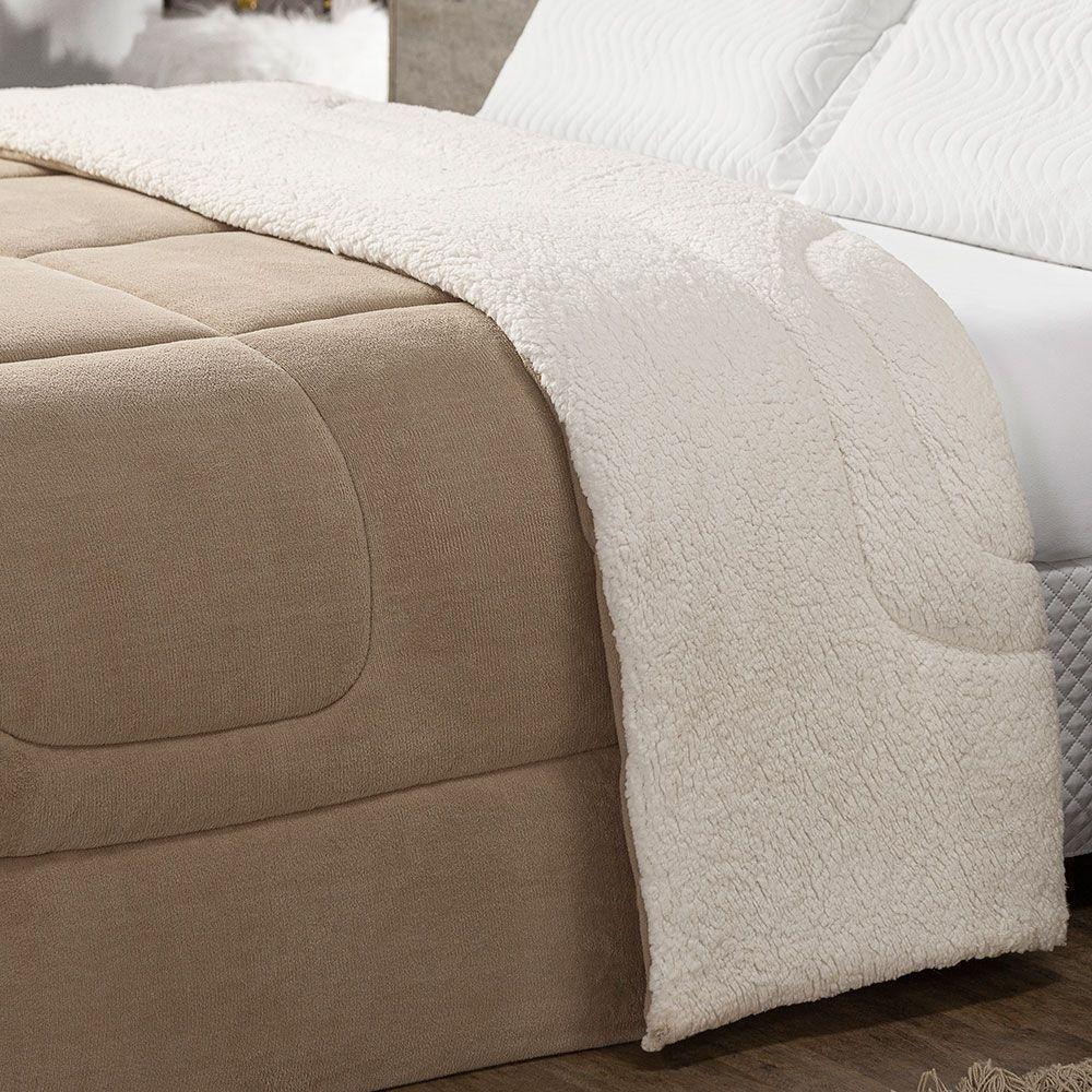 Coberdrom Cobertor Queen 1 Peça Maya Manta Soft E Sherpa De Carneiro 100% Poliéster - Bege - 4