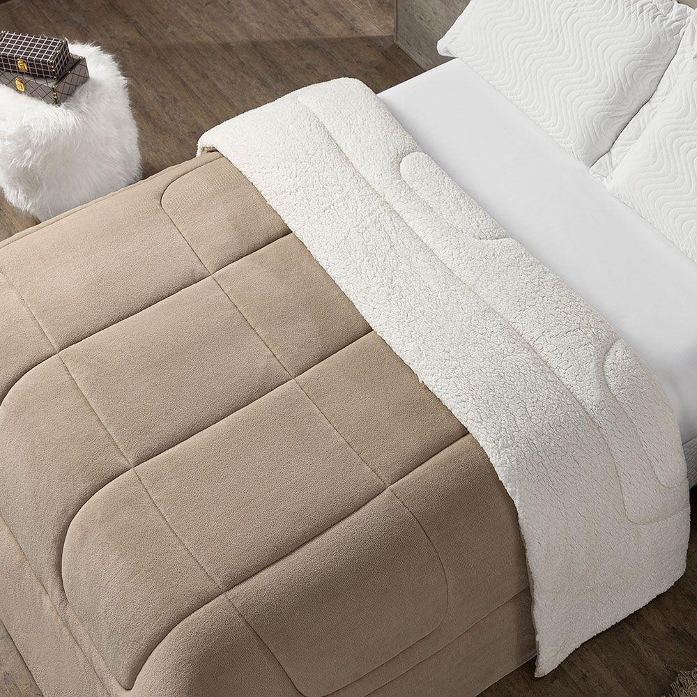 Coberdrom Cobertor Queen 1 Peça Maya Manta Soft E Sherpa De Carneiro 100% Poliéster - Bege - 5