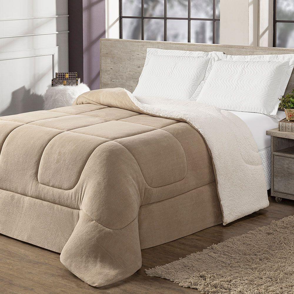 Coberdrom Cobertor Queen 1 Peça Maya Manta Soft E Sherpa De Carneiro 100% Poliéster - Bege - 1