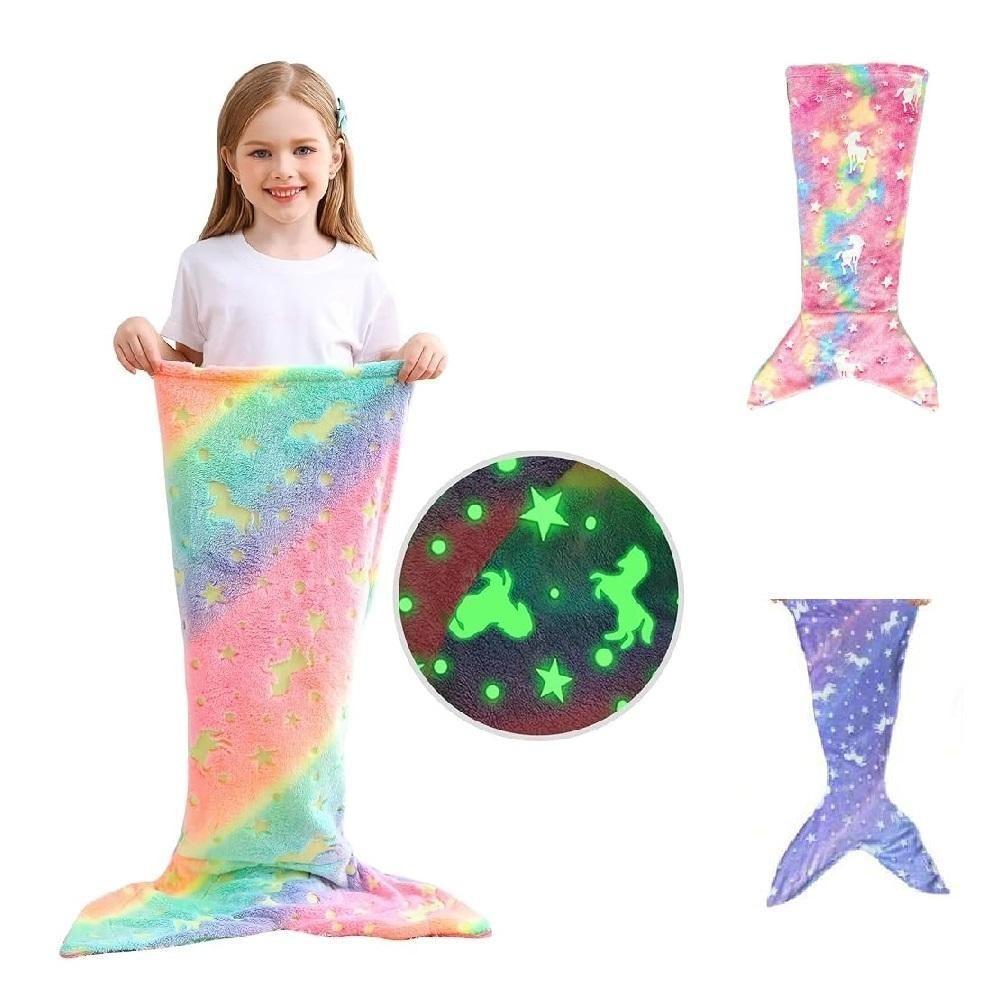 Cobertor Infantil Calda De Sereia Iluminada Coberta Criança Saco De Dormir Manta Brilha No Escuro Divertido Menina - 1
