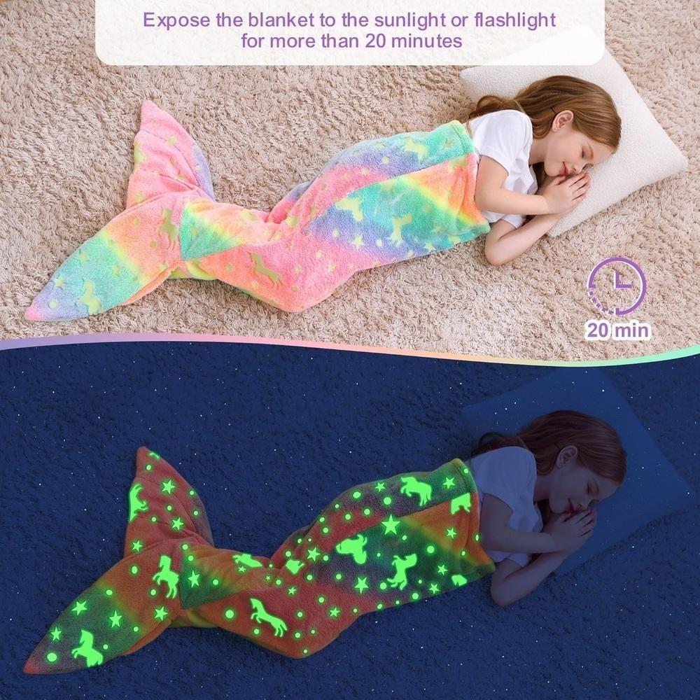 Cobertor Infantil Calda De Sereia Iluminada Coberta Criança Saco De Dormir Manta Brilha No Escuro Divertido Menina - 7