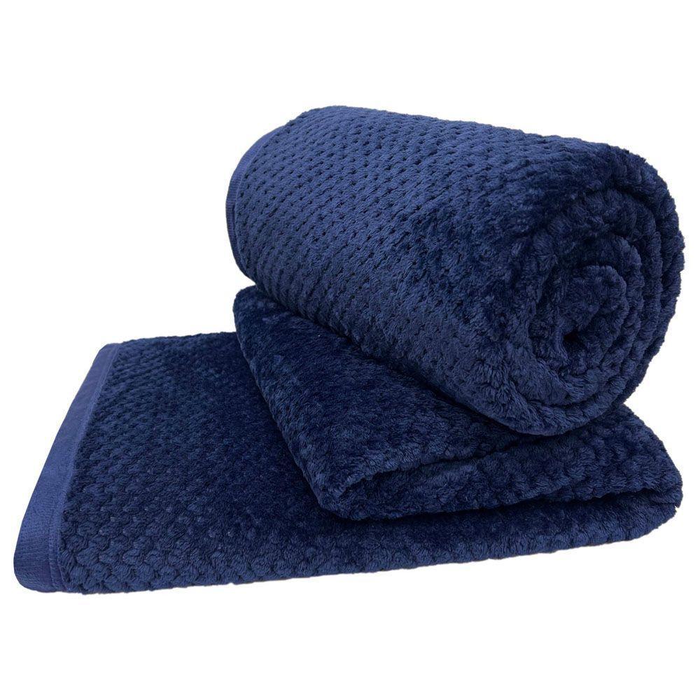 Cobertor Casa Scarpa Poppy Queen Manta Ultrasoft Alto Relevo Super Macia - Azul Marinho - 1