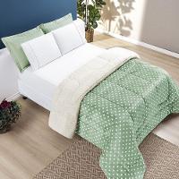 Coberdrom Estampado Sherpa E Flannel Petit Poá Solteiro 01 Peça Manta Alta 150g - Salvia - 1