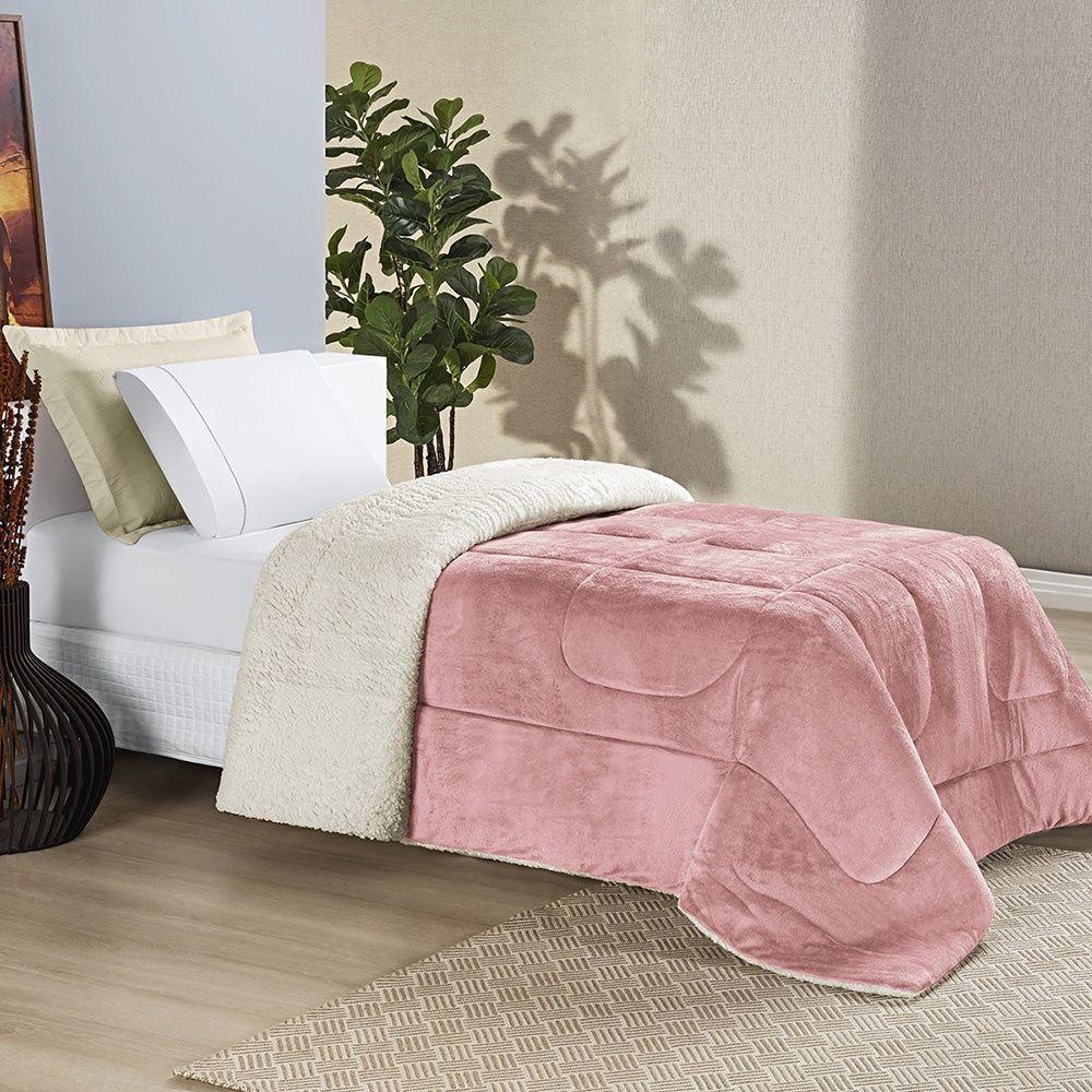 Coberdrom Sherpa E Flannel Everest Solteiro Manta Alta 150g 01 Peça - Rosa Secreto - 2