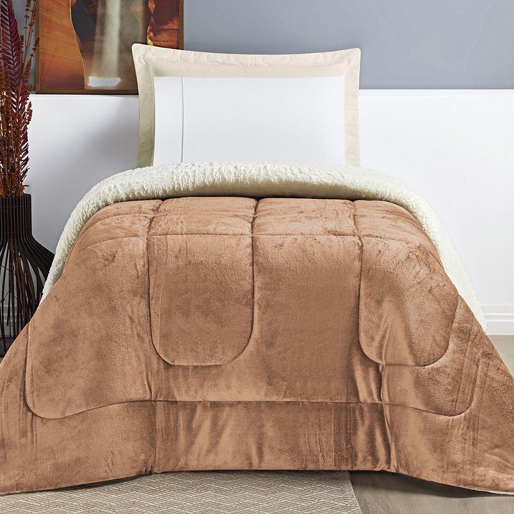 Coberdrom Sherpa E Flannel Everest Solteiro Manta Alta 150g 01 Peça - Apricot - 1