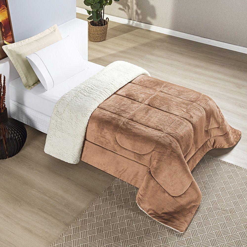 Coberdrom Sherpa E Flannel Everest Solteiro Manta Alta 150g 01 Peça - Apricot - 2