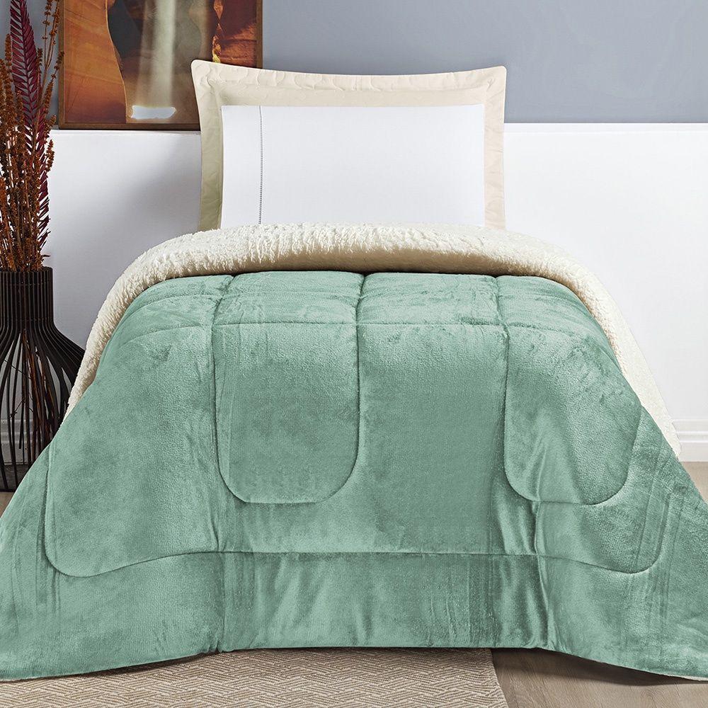 Coberdrom Sherpa E Flannel Everest Solteiro Manta Alta 150g 01 Peça - Alecrim - 1
