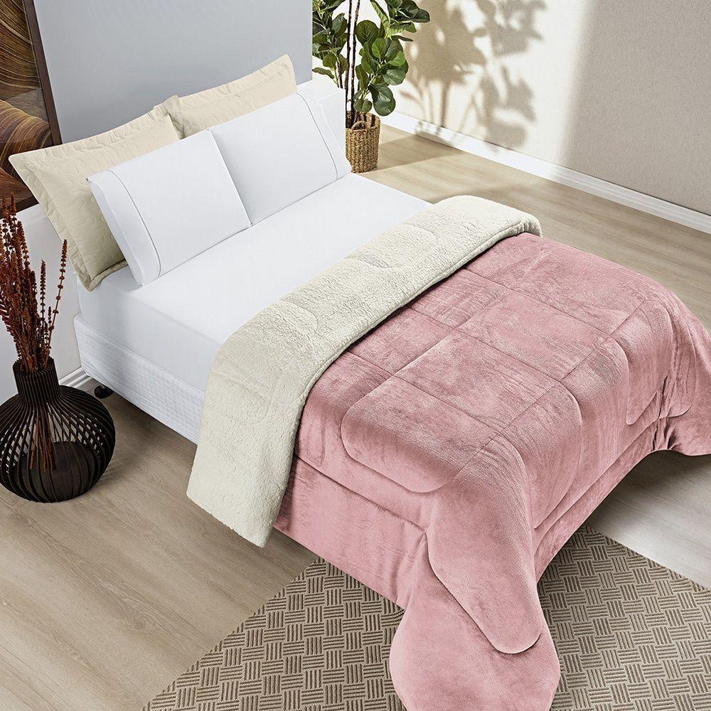Coberdrom Sherpa E Flannel Everest Queen Manta Alta 150g 01 Peça - Rosa Secreto - 2